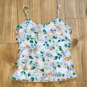 WHITE HOUSE BLACK MARKET Spaghetti Strap Flowy Layered Floral Print Tank Top